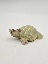Onyx Turtle Figurine Ornament Paperweight Small Sage Green Brown Polished 8 cm