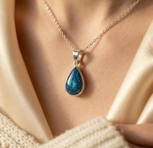 Natural black opal necklace - natural,