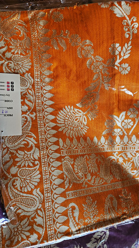 Banarasi orange saree - saree, gold