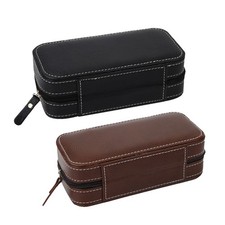 2 Slots Genuine Leather Watch Travel Case Collector Storage Zipper Box