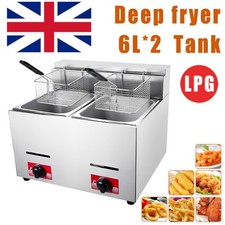 2X 6L Commercial LPG Gas Fryer Stainless Steel Catering Frying Tool Double Tank