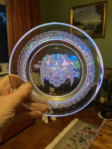 Etched glass dish with swags - ,