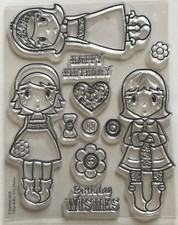 Girls sentiments flowers button Urban Belles Love Hearts Kanban clear stamp set