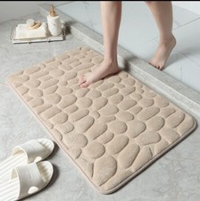 Camel Memory Foam Rug Cobblestone Embossed Bathroom Mat Rapid Water Absorbent
