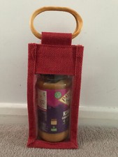Red Jute Hessian Gift Jar Bag H21 W8 D10 cm with wooden handles and clear window