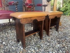 2X Vintage 1960s Farmhouse church Chapel Style Pitch Pine Padded Seat Stool 985A