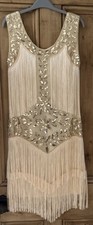 Zapaka Size Small Champagne Sequin Fringe 1920s Flapper Dress With Accessories.