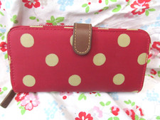 Cath Kidston Red Polka Dot Oilcloth Purse Large Size Coins Notes Cards Money
