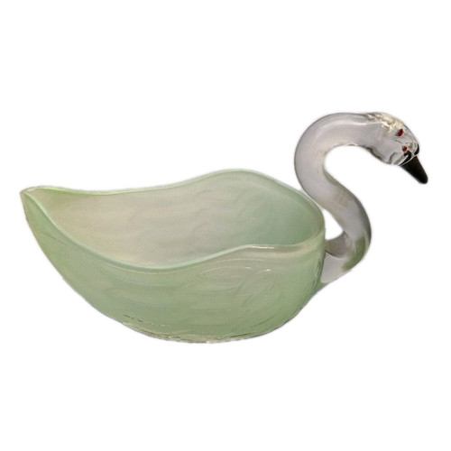 Frosted green glass swan - green,