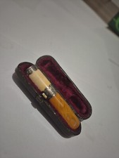 Antique Victorian Silver and Orange Cheroot Holder in Leather Case 1845