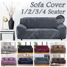 VELVET Elastic STRETCH SOFA COVERS Slipcover Protector Settee 1/2/3/4 Seater UK