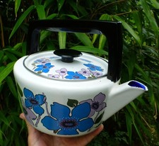 Vintage Enamel Stove Kettle Kitchenalia Flower Pattern Country Kitchen 1960s