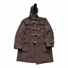 VTG 70s Gloverall Ladies Brown Tartan Lined Hooded Wool Duffle Coat Size UK 16