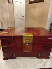 VTG ETHAN ALLEN LINED ASIAN CHEST INTRICATE BRASS DETAIL LINED WITH DRAWER TRAY