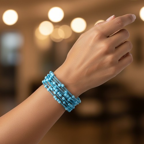Blue beaded coil - beaded, bracelet