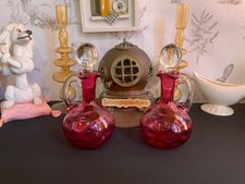 Pair Cranberry Glass Dimpled