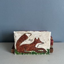 Original Folk Art Fox Painting, Naive Folk Art Acrylic Art On Raw Edge Paper