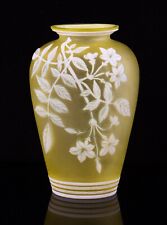 antique Stevens & Williams opal over citron cameo glass vase with floral design