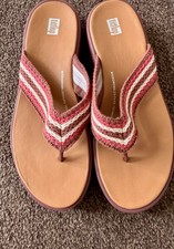 Fitflop Fmode Crochet Flatform Toe Post Sandals Size 8 New Without Box Red Brown
