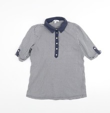 Peter Hahn Women Blue Houndstooth Collared Button-Up Shirt Size 12