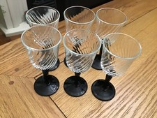 Vintage french black stemmed wine sherry liquor stem spirit glasses x 6 bar pub