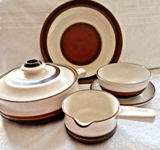 Retro Denby Dinner Set "Potters Wheel" items - Brown/Red rust centre - Vintage