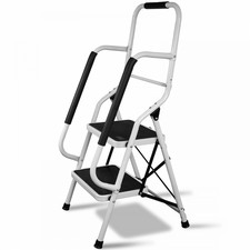 Step Ladder Stool 2 and 3 Folding Grip Non Slip Tread Mat Handrail Home Loft DIY