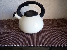 QUALITY CREAM ENAMEL STOVE TOP WHISTLE KETTLE - MINT - COUNTRY COTTAGE, CAMPING?