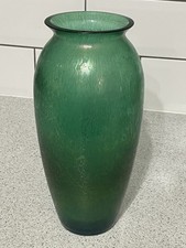 LARGE 24cm HIGH HEAVY ROYAL BRIERLEY STUDIO GLASS GREEN VASE MADE IN ENGLAND