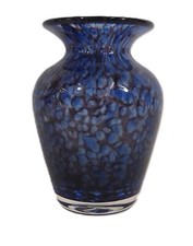Vintage TVG Teign Valley Glass Small Blue Speckled Vase 4" Tall