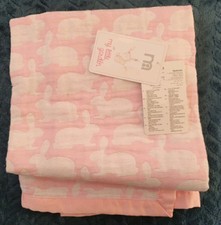 Mothercare Pink White Bunny Baby Blanket Swaddle Muslin my little garden