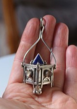 Vintage Sterling Silver Lapis Lazuli Pendant Pill Box Opens Secret Compartment 