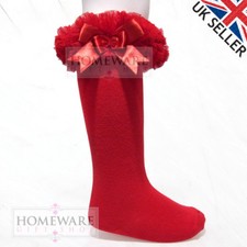 GIRLS BABY TUTU SOCKS SPANISH KNEE HIGH SATIN BOW SOCKS TULLE FRILLY KIDS 0-6 Y