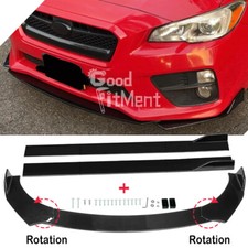 For Subaru WRX BRZ Impreza Gloss Front Bumper Spoiler Splitter Lip + Side Skirts