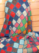 LARGE HANDMADE CROCHET GRANNY SQUARE AFGHAN - THROW - BED COVER 80" X 50"