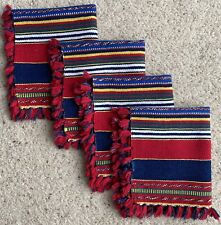 Vintage 4 Hand Woven Tapestry Tassels Stripe Placemats Headrest 13 ½” x 12 ¼"