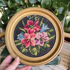 Vintage Framed Floral Tapestry