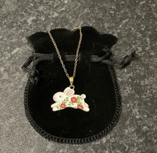 Cute Running White Rabbit Bunny Enamel Metal Gold Tone Necklace 42cm