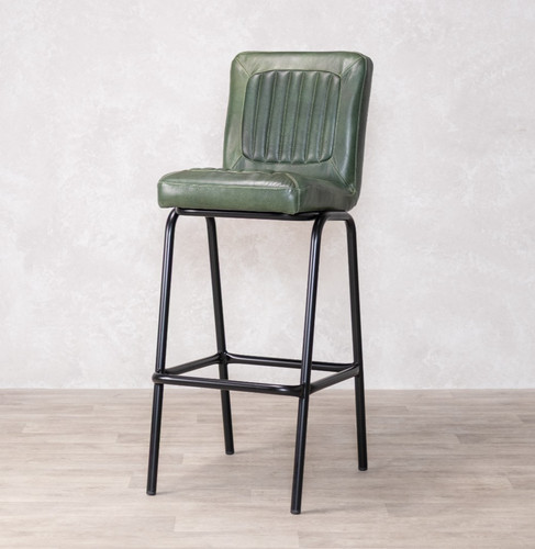 Pine green leather bar stool - leather,