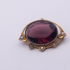 Gorgeous Edwardian Silver & Gold Gilded Amethyst Paste & Seed Pearls Brooch.