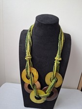 Chunky Necklace Mother of Pearl & Wood Discs On Beads M&S Jewellery