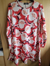 Miss Look Womens Red Santa Skater Long Sleeved Dress Size UK S/M