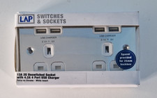 LAP 2 Gang Unswitched Socket - 4 Port USB Charger - Polished Chrome/White Insert