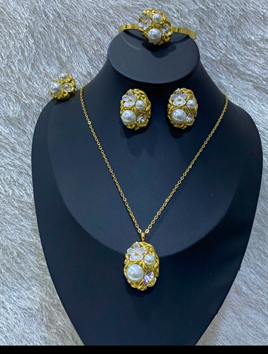 Gold tone faux pearl crystal - tone,