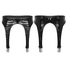 UK Womens Sexy Metallic PVC Leather Garter Belt with Metal Clips for Stockings