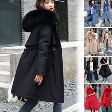 UK Women's Fleece Lined Parka Hooded Ladies Winter Warm Coat Long Jacket Outwear