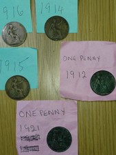 5 One Penny Coins  All Over