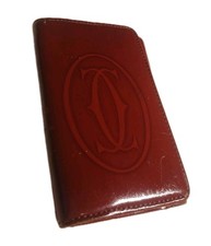 VINTAGE CARTIER KEYHOLDER MINI WALLET PATENT LEATHER RED BORDEAUX PREOWNED 