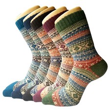 5 Pairs Womens Socks Wool Thermal Warm Knitting Nordic Ladies Socks Winter