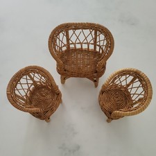 Vintage  c. 80s dolls/teddies WICKER FURNITURE 3 piece set